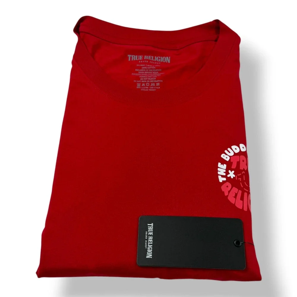 True Religion Mens Red Bubble Warp Emb Tee Buddha Brand Shirt XL‎ 700669 NWT